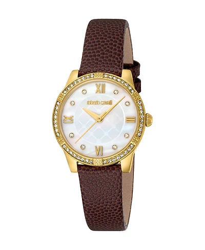 Roberto Cavalli Women's Quartz Brown Leather Watch 30mm