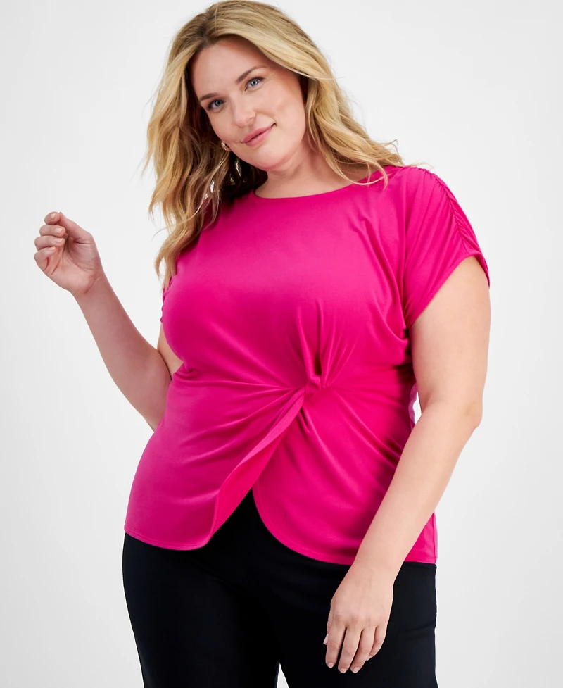 I.n.c. International Concepts Plus Size Crewneck Twist-Detail Top, Created for Macy's
