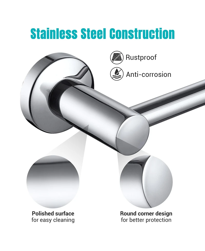 Aquaterior 23" Towel Bar Rack Holder Wall Mount Stainless Steel Single Bar