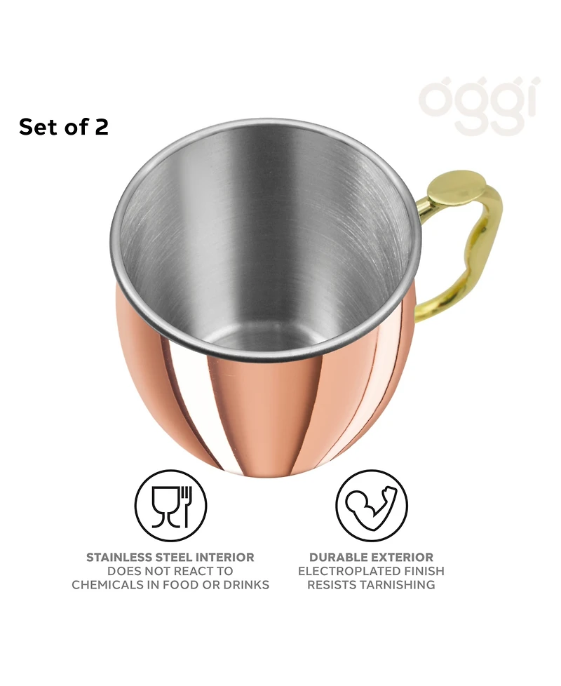 Oggi Set of 2 20oz Copper Plated Stainless Steel Moscow Mule Mugs