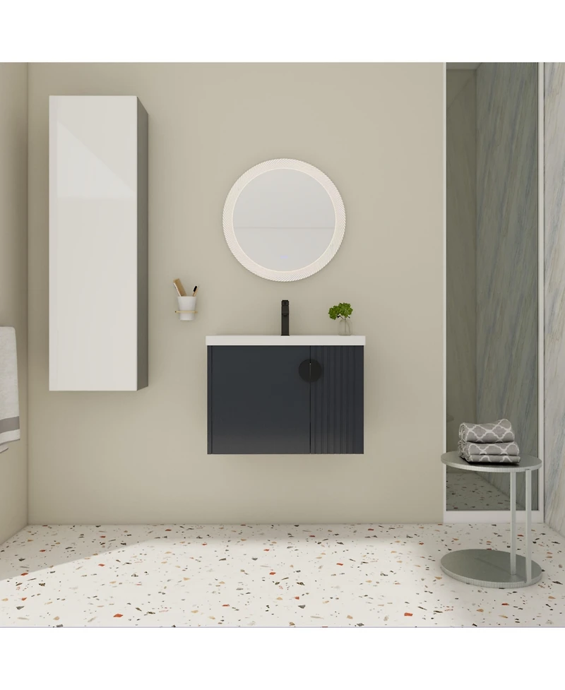 Sleek Wall-Mounted Vanity Dual-Door Design with Wave Plate and Ceramic Sink