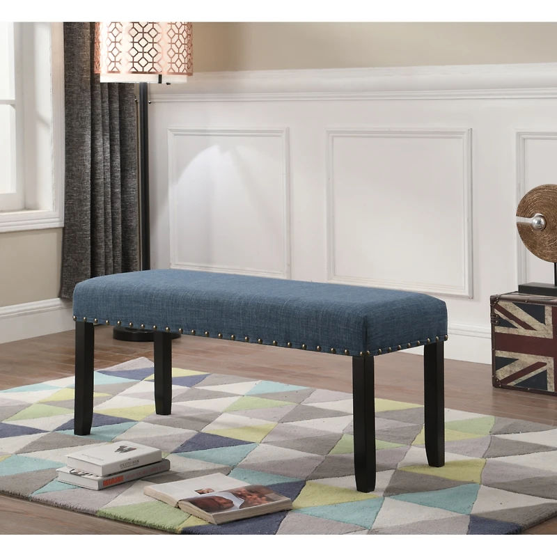 Streamdale Furniture Fabric Dining Bench with Nailhead Trim, Blue