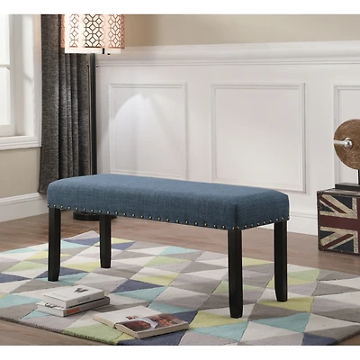 Streamdale Furniture Fabric Dining Bench with Nailhead Trim, Blue
