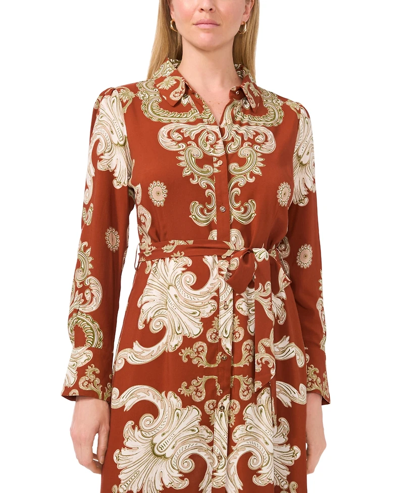 Vince Camuto Women's Paisley Tie-Waist Maxi Shirtdress