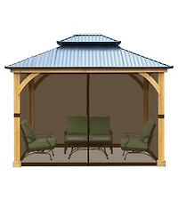 Aoodor Gazebo Netting 10' x 12' Polyester Screen Replacement 4 Panel Sidewalls for Patio (Only Netting)