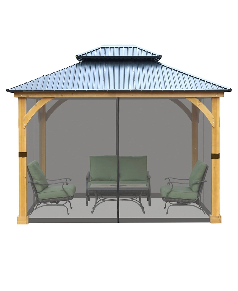 Aoodor Gazebo Netting 10' x 12' Polyester Screen Replacement 4 Panel Sidewalls for Patio (Only Netting)