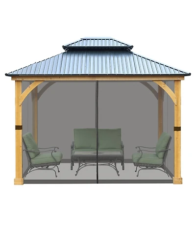 Aoodor Gazebo Netting 10' x 12' Polyester Screen Replacement 4 Panel Sidewalls for Patio (Only Netting)