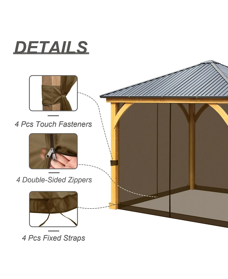 Aoodor Gazebo Netting 10' x 12' Polyester Screen Replacement 4 Panel Sidewalls for Patio (Only Netting)