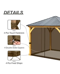 Aoodor Gazebo Netting 10' x 12' Polyester Screen Replacement 4 Panel Sidewalls for Patio (Only Netting)