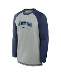 Nike Men's Heather Gray/Navy Seattle Mariners Authentic Collection Game Time Raglan Performance Long Sleeve T-Shirt