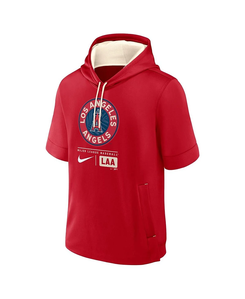 Nike Men's Red Los Angeles Angels City Connect Color Block Short Sleeve Pullover Hoodie