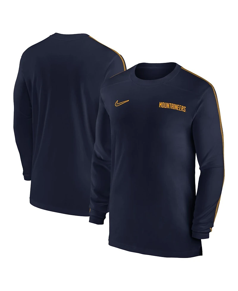 Nike Men's Navy West Virginia Mountaineers 2024 Sideline Coach Uv Performance Long Sleeve T-Shirt