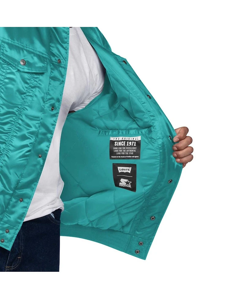 Levi's x Starter Men's Aqua Miami Dolphins Silver Tab Trucker Full-Snap Jacket