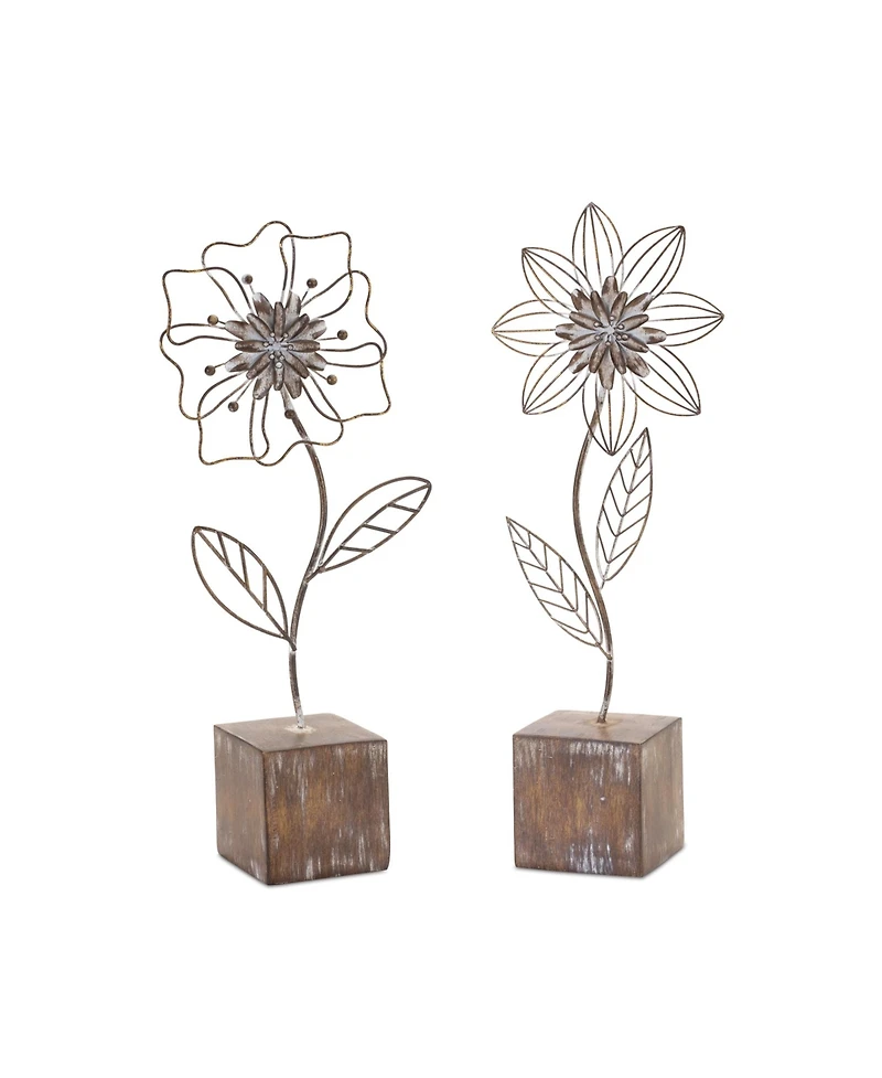 Set of 2 Metal Floral Decor Pieces for Stylish Home Accents