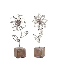 Set of 2 Metal Floral Decor Pieces for Stylish Home Accents