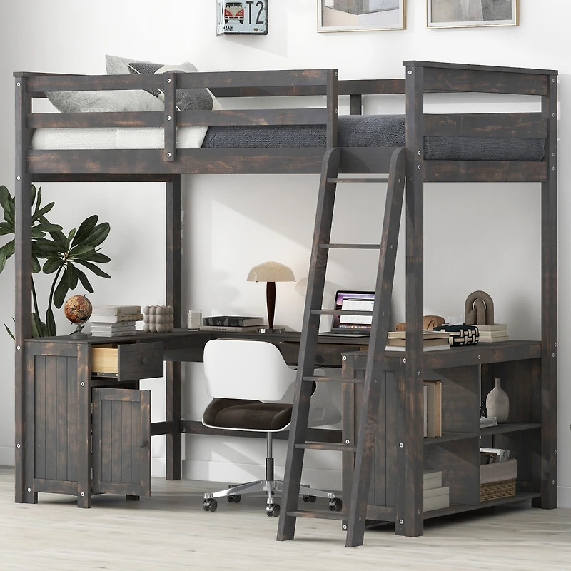 Streamdale U-Shape Loft Bed with Drawers and Shelves