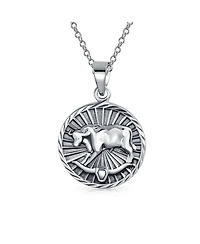 Bling Jewelry Taurus Zodiac Sign Round Medallion Pendant Necklace Sterling Silver