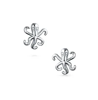Bling Jewelry Delicate Tiny Nautical Vacation Honeymoon Ocean Marine Life Sea Creature Squid Octopus Stud Earrings Sterling Silver