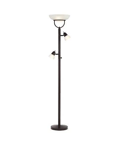 Modern Industrial Torchiere Floor Lamp 3-in-1 Design 70" Tall Tiger Bronze Brown Metal White Glass Dome Shade Decor for Living Room Reading House