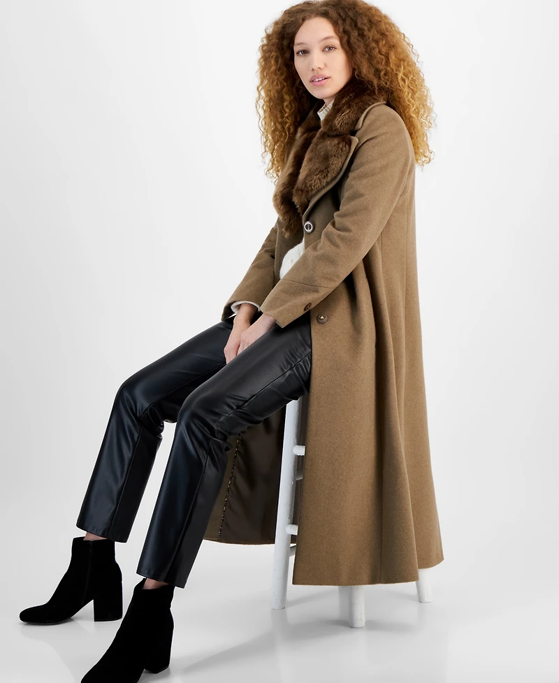 Via Spiga Women's Single-Breasted Faux-Fur-Collar Maxi Coat