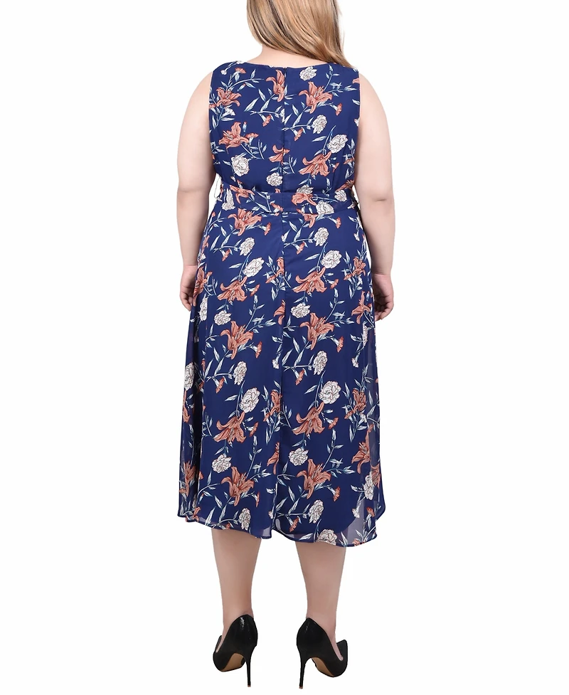 Ny Collection Plus Size Sleeveless Chiffon Belted Dress