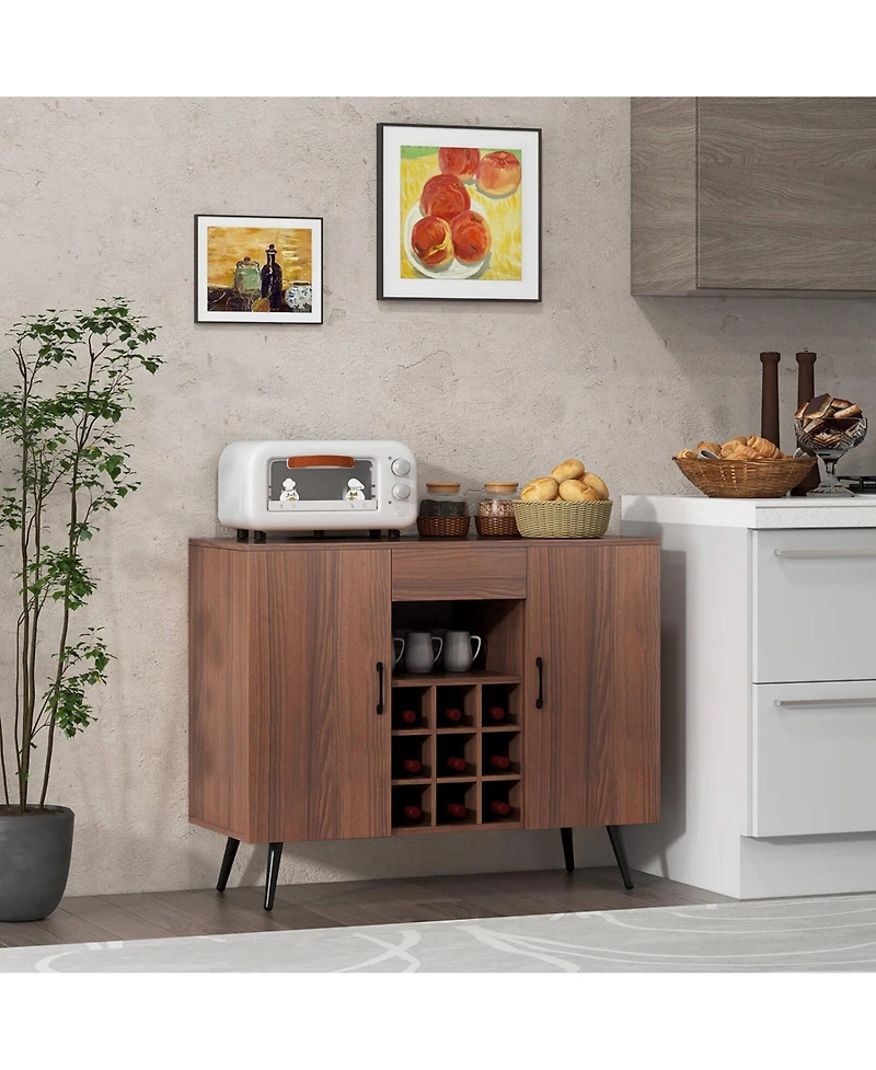 Costway Buffet Sideboard Cabinet Wine Bar Cabinet with Drawer & Adjustable Shelves