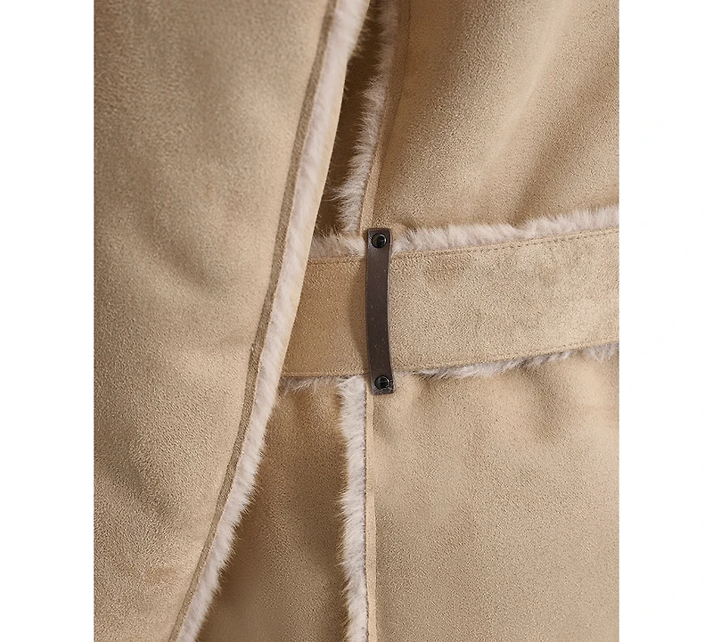 Dkny Women's Belted Notched-Collar Faux-Shearling Coat, Created for Macy's