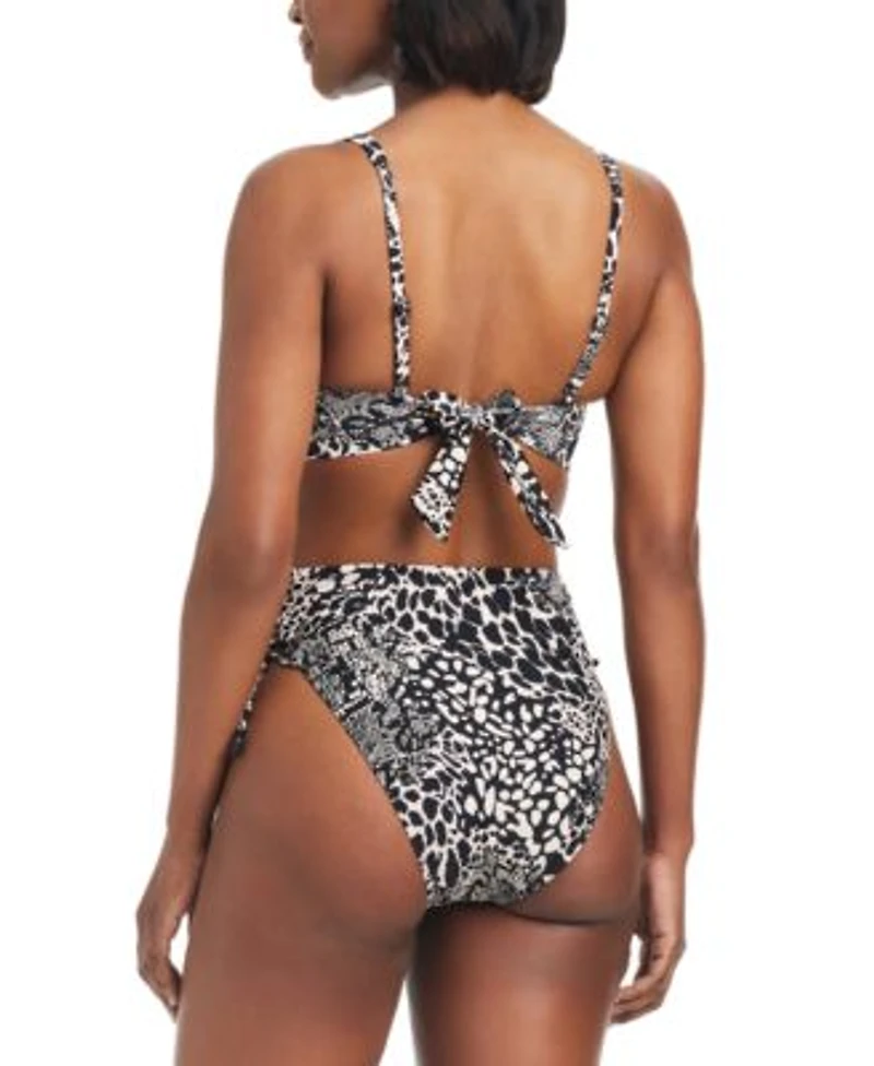 Bar Iii Womens Printed Lace Up Sweetheart Bikini Top Printed High Waisted Lace Up Bottoms Created For Macys