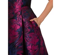 Adrianna Papell Women's Floral-Jacquard Sleeveless Fit & Flare Dress