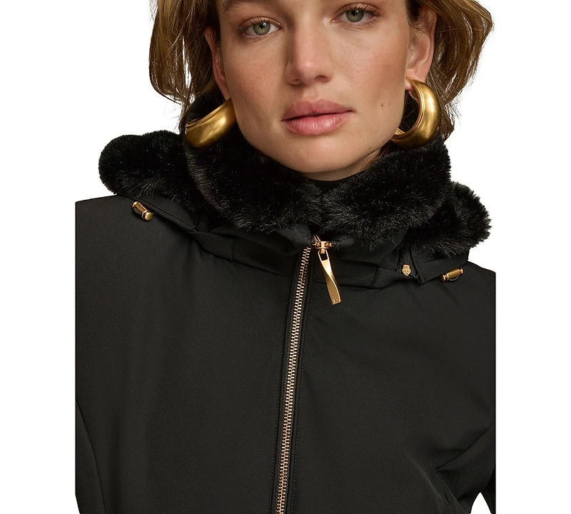 Donna Karan New York Women's Faux-Fur-Collar Short Puffer Coat