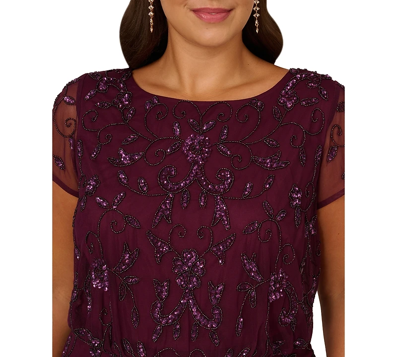 Adrianna Papell Plus Sequined-Mesh Evening Gown
