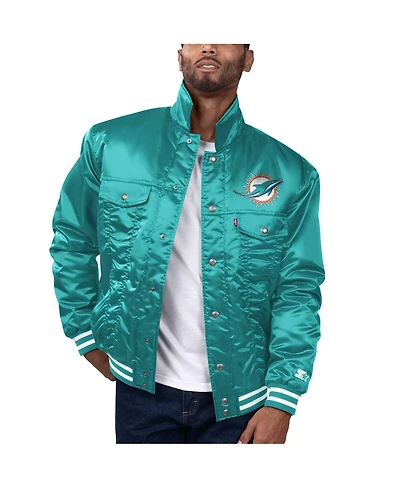 Levi's x Starter Men's Aqua Miami Dolphins Silver Tab Trucker Full-Snap Jacket