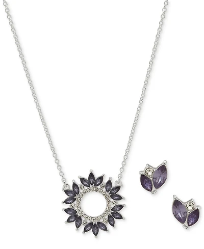 Anne Klein Silver-Tone Pave & Stone Pendant Necklace & Stud Earrings Set