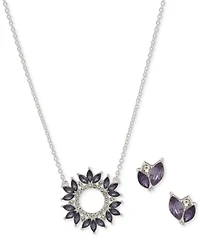 Anne Klein Silver-Tone Pave & Stone Pendant Necklace & Stud Earrings Set