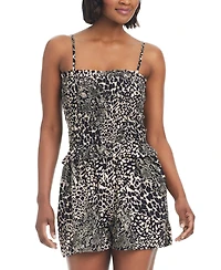 Bar Iii Women's Printed Smocked-Top Cover-Up Romper, Created for Macy's