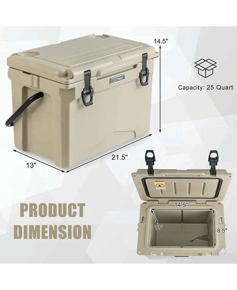 25 Qt Portable Cooler Rotomolded Ice Chest Insulated Box