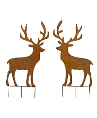 Slickblue Rustic Deer Cut-Out Stake - Charming Garden Accent (Set of 2)
