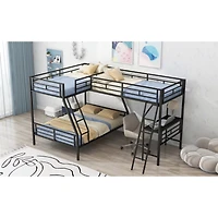 Streamdale Furniture Twin Over Full Bunk Bed With A Twin Size Loft Bed Attached, With A Desk, Metal