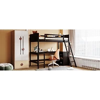 Streamdale Twin Loft Bed With Shelves And Desk, Wooden Desk