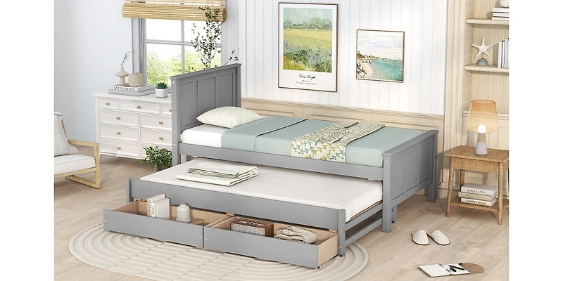 Streamdale Twin Size Platform Bed With Trundle And Drawers