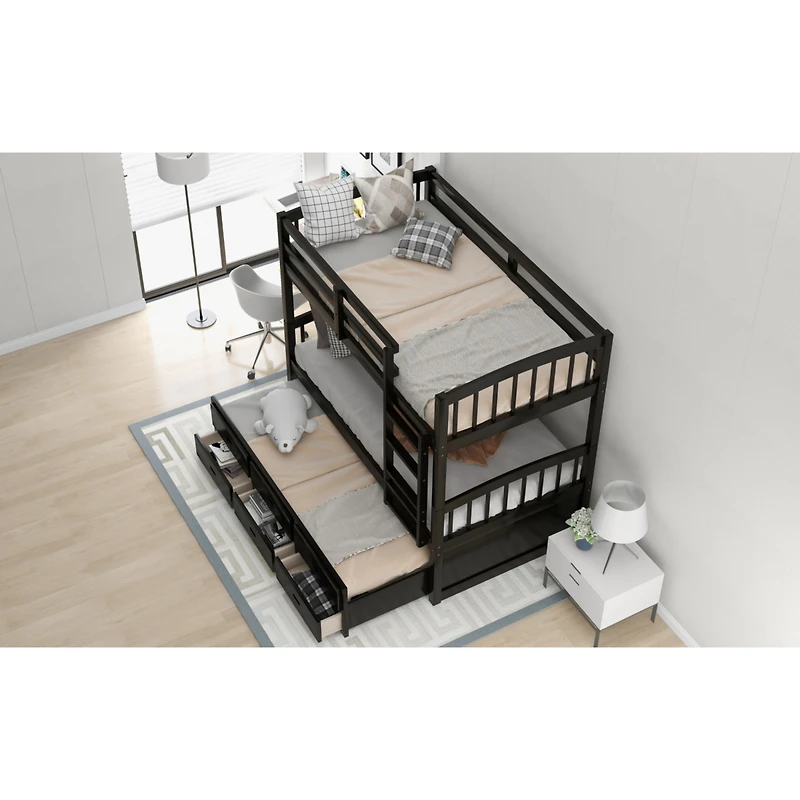 Streamdale Twin Over Wood Bunk Bed With Trundle And Drawers
