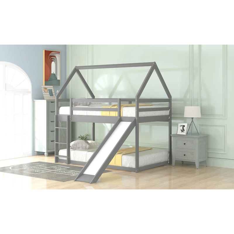 Streamdale Twin Bunk House Bed With Slide And Ladder