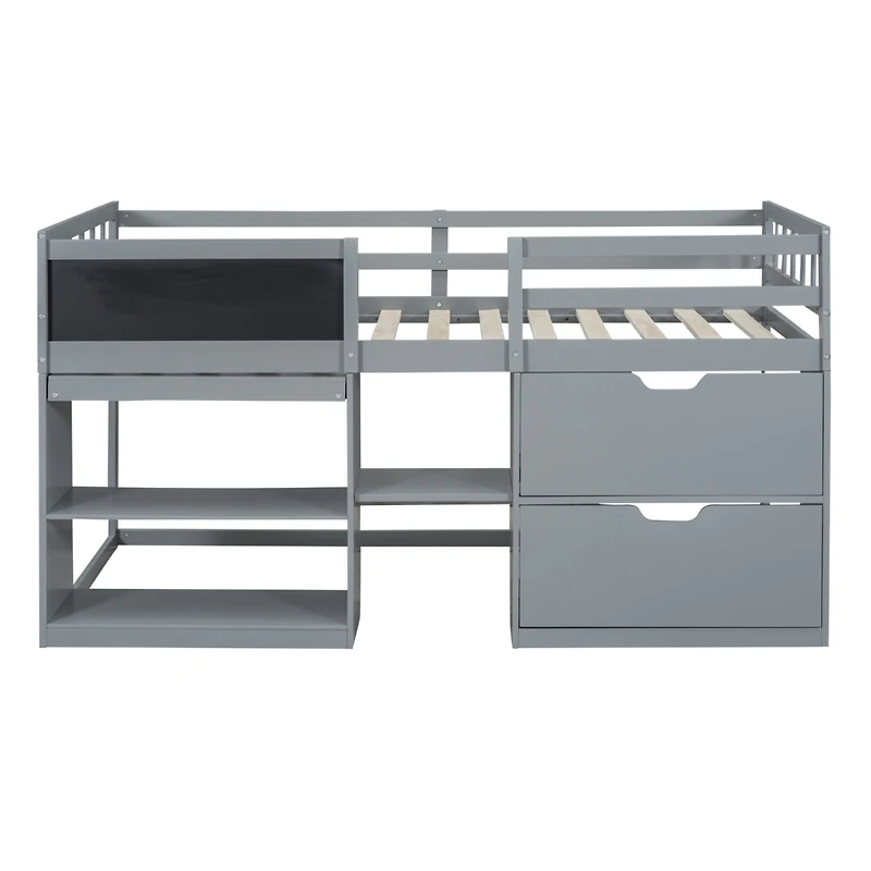 Streamdale Twin Low Loft Bed With Rolling Desk, Shelf And Drawers