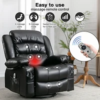 Streamdale Black Swivel Rocker Recliner with Massage, Heat & Usb Charge