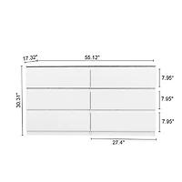 Streamdale Furniture 6 Drawer Double Dresser For Bedroom Living Room Hallway, White