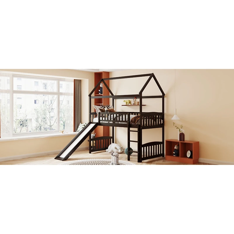 Streamdale Twin Loft Bed With Slide, House Slide
