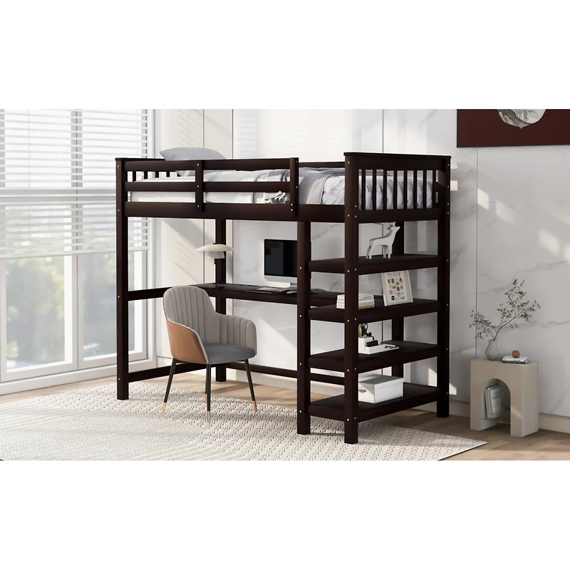 Streamdale Twin Loft Bed With Storage Shelves And Under-Bed Desk