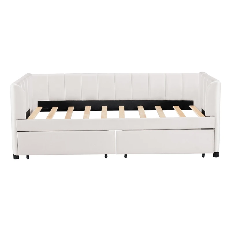 Twin Size Upholstered Daybed With Ergonomic Design Backrest And 2 Drawers
