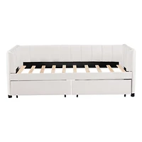 Twin Size Upholstered Daybed With Ergonomic Design Backrest And 2 Drawers