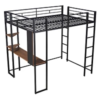 Streamdale Full Metal Loft Bed With 2 Shelves And One Desk